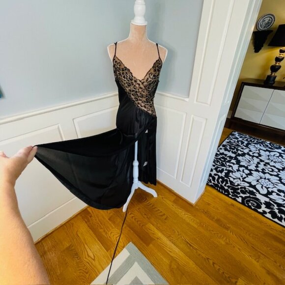 Colesce Collection Vintage 80s Black Gold Sheer Lace Lingerie Maxi Slip Dress 1X - Picture 4 of 12